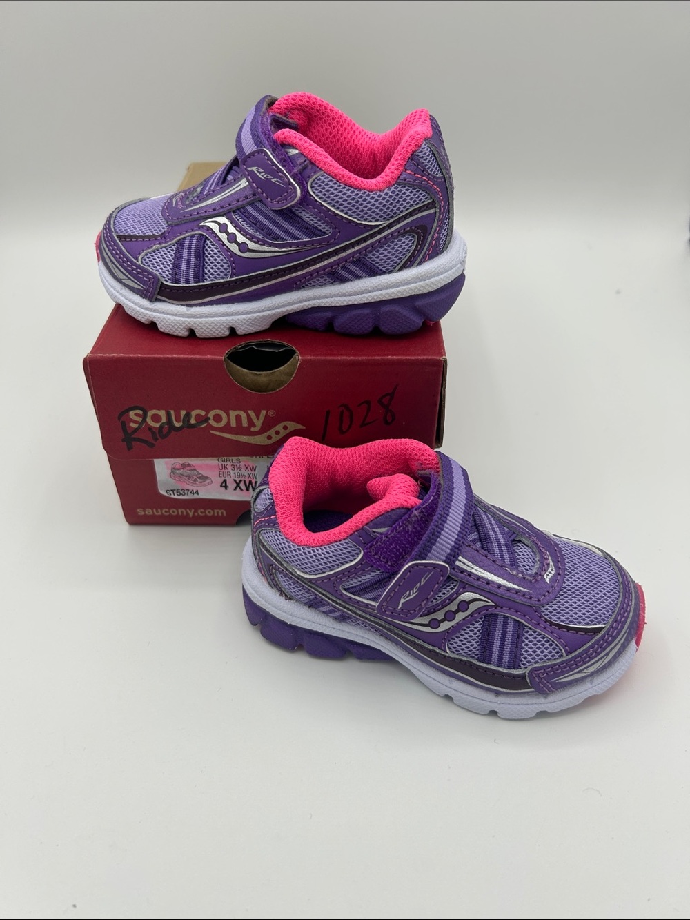 Saucony Kids Purple & Hot Pink Ride 4 x-wide toddler Sneakers